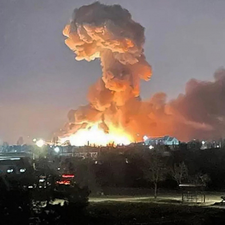 An explosion in Kyiv early Thursday, Feb. 24. Explosions were heard before dawn in Kyiv, Kharkiv and Odesa